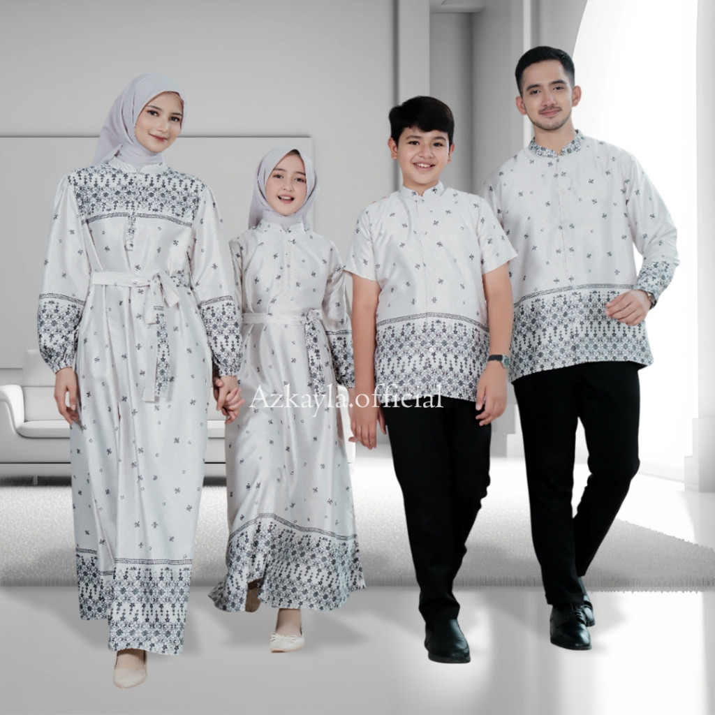 AR07J Azkayla - Kiara Gamis Sarimbit Keluarga Baju Couple Family Set Lebaran Motif Terbaru Dress Pes