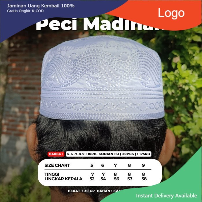 Peci Madinah Putih Kopiah Haji Grosir - Putih, 7