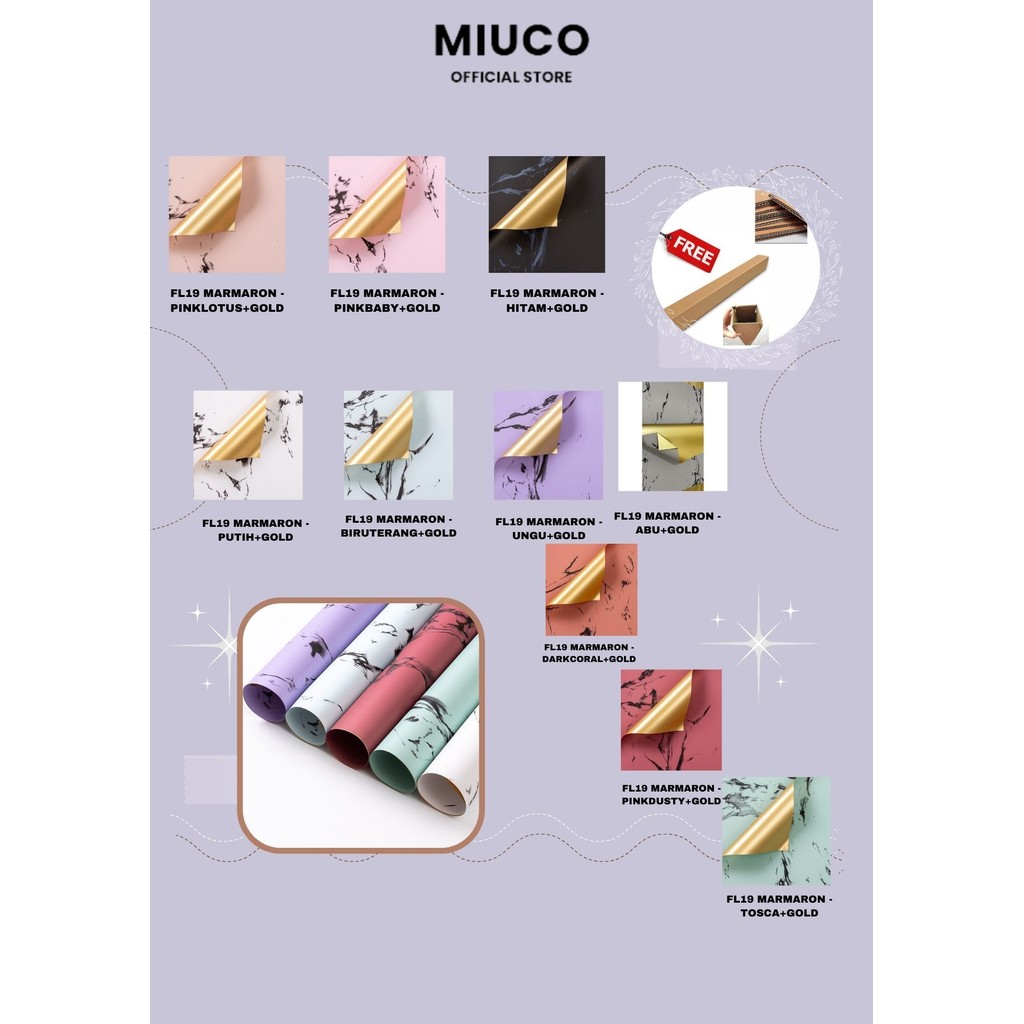 

MIUCO - (5 LEMBAR) - FL19 MARMARON Kertas Bunga Paper Buket Motif Batu Marmer Abstrak Florist Cellophane