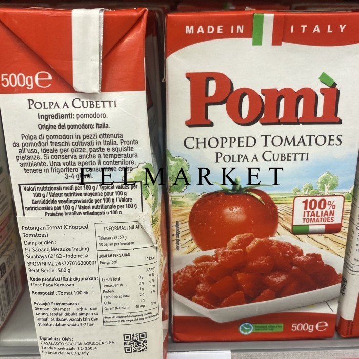 

Pomi Chopped Tomatoes Polpa A Cubbeti Italy / Potongan Tomat Import / 500 grm