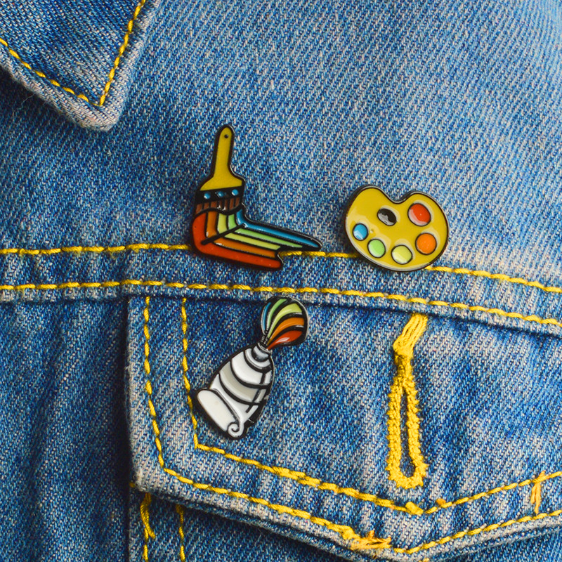 

3pcs/set Painting Tools Enamel Pins Paint Pigment Palette Brush Pin Brooch Shirt Coat Lapel Pin Buckle Badge Gift for Friend Kid