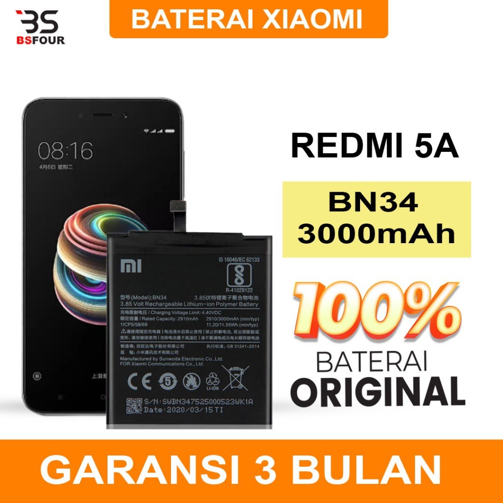 BATERAI BATRE XIAOMI REDMI 5A BN34 ORIGINAL