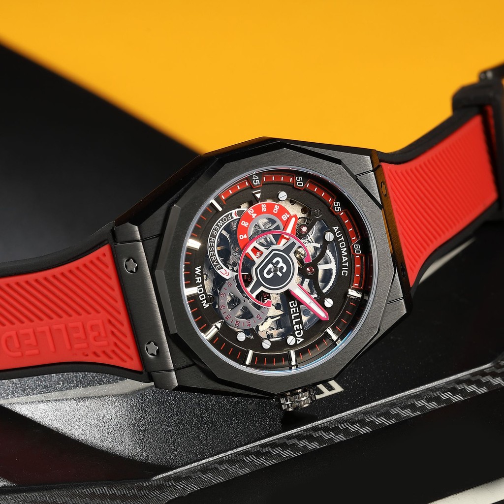 Big Sale  JAM TANGAN PRIA AUTOMATIC BELLEDA 9568 RUBBER JAM TANGAN ORIGINAL ANTI AIR