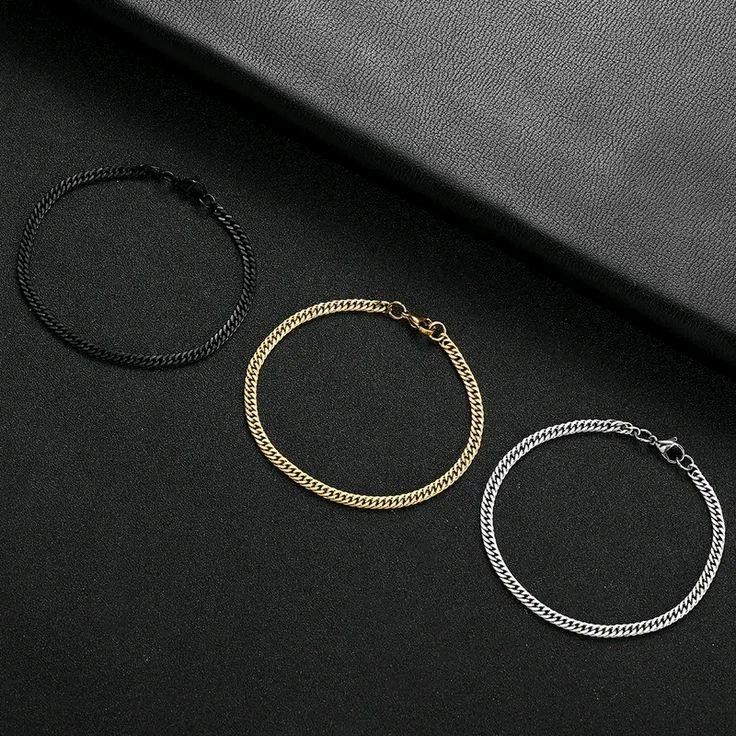 Gelang Rantai Titanium Plate Anti Karat untuk Pria dan Wanita - Silver, Hitam, Gold (Ukuran 15-22cm)