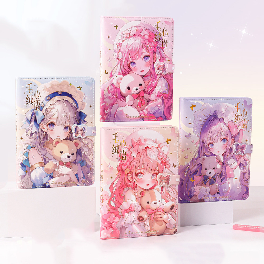 

Cartoon girl notebook soft leather color page cute notepad student magnetic buckle diary stationery supplies