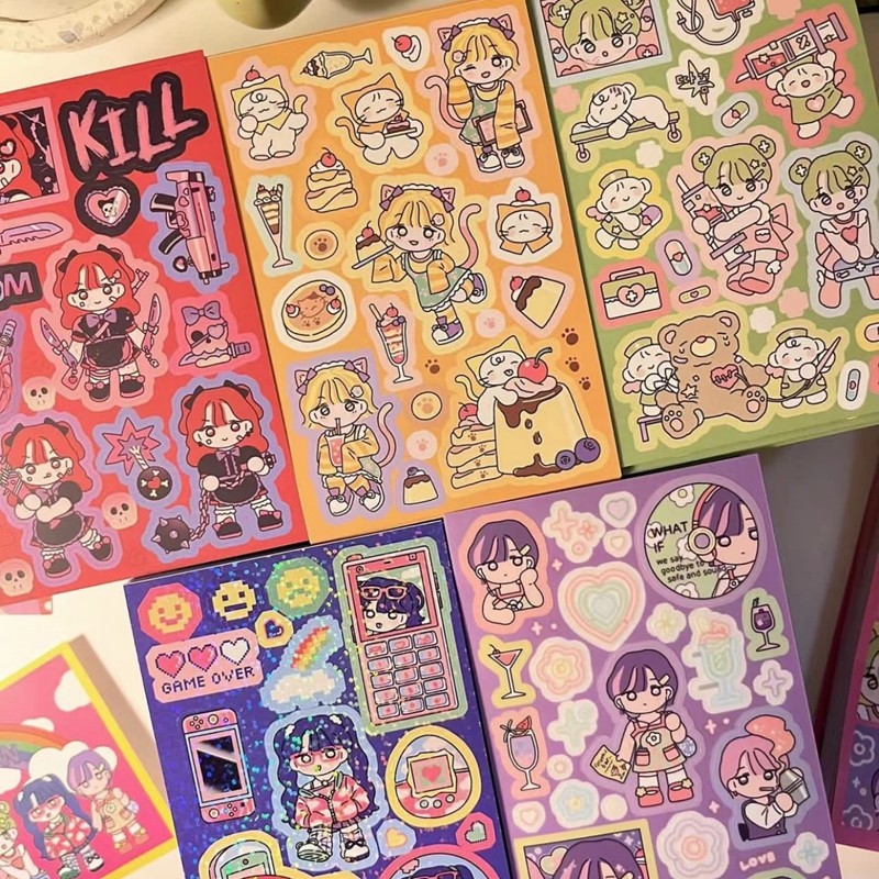 

Korean Ins Cute Cartoon Girl Laser Sticker Scrapbooking DIY Album Decoration Sticker Aesthetic Personalized Kawaii Stationery