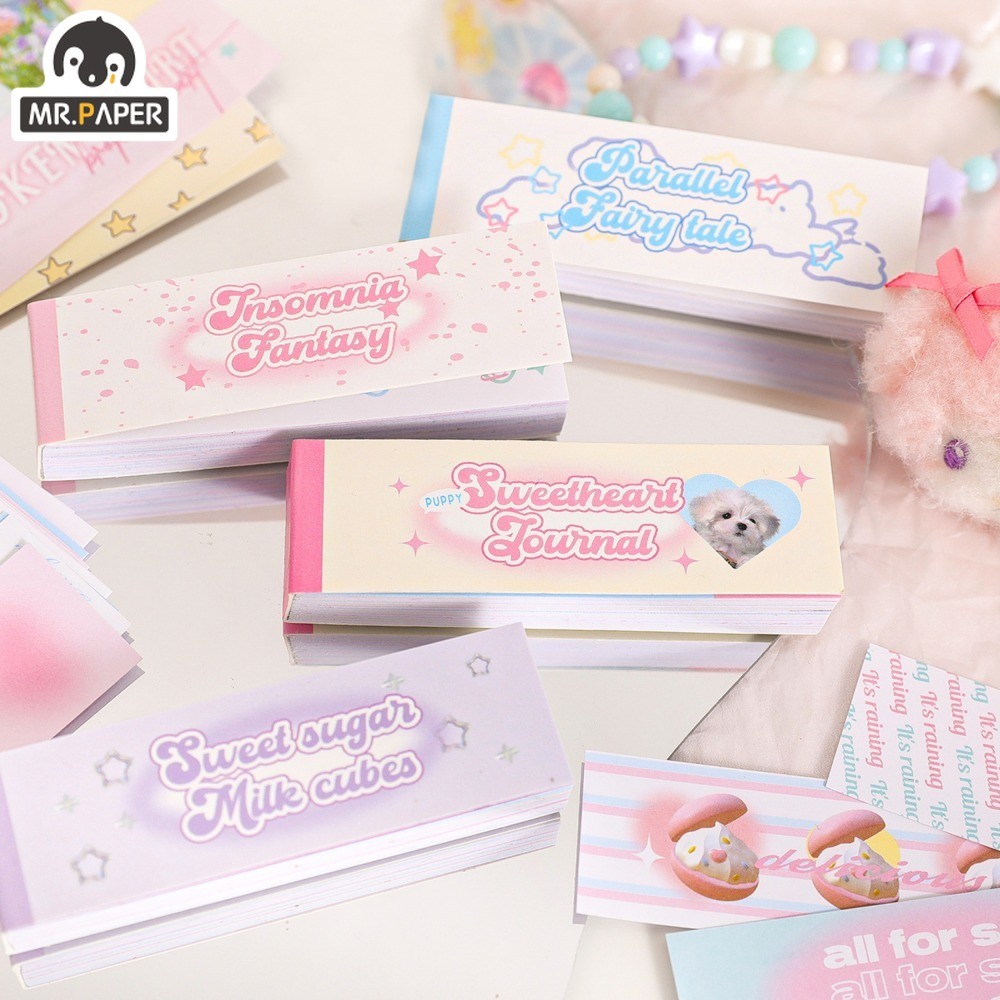 

Mr. Paper Cute Animal Long Strip Sticker Simple English Guka Hand Account Decoration Kawaii Stickers Stationery 50pcs/book