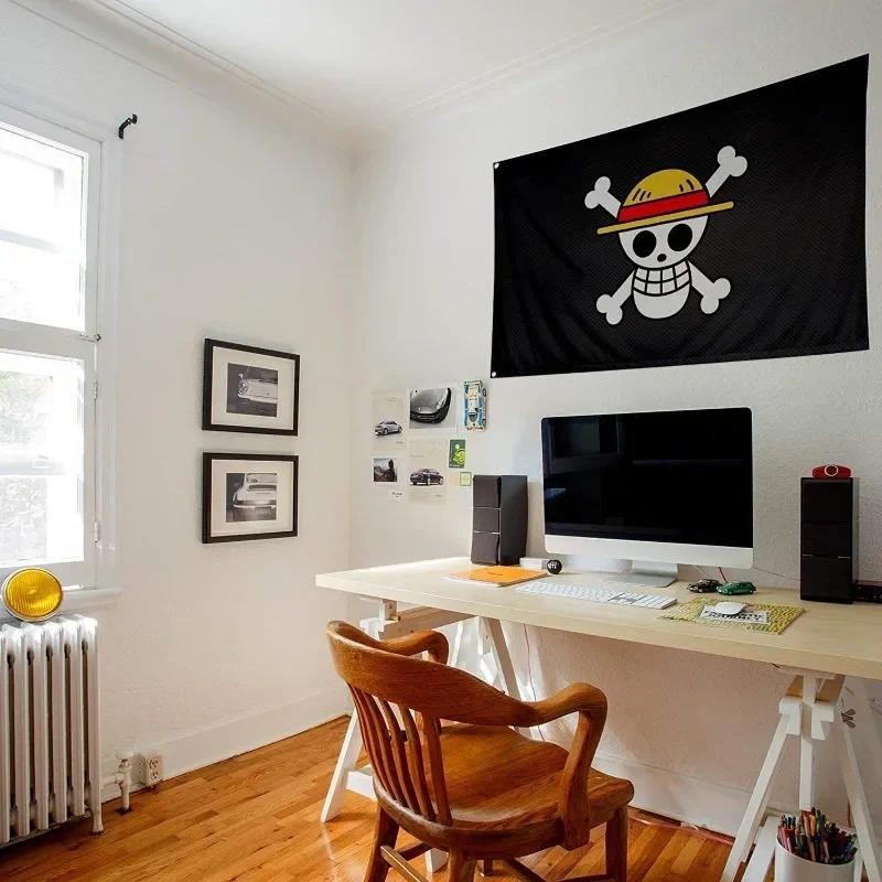 One Piece D.Luffy Skull Flag Straw Hat Pirates Trumpet Banner Flag Home Decor For Garage or Out door