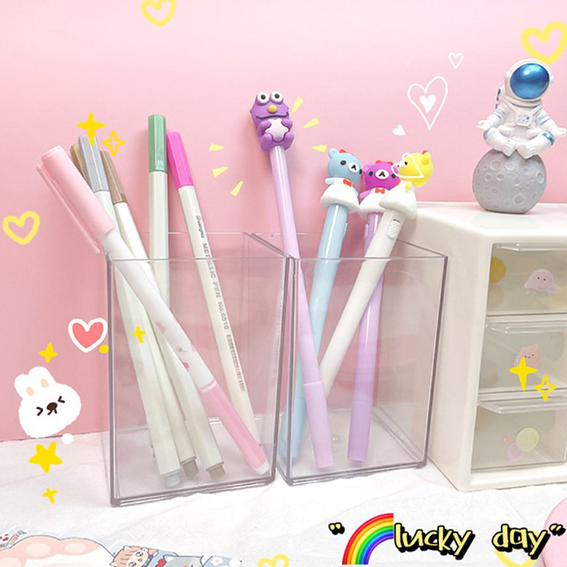 

Clear Plastic Pen Pencil Holder, Clear Makeup Brush Holder Cup Storage Office Desktop Desk Table Stationery Organizer
