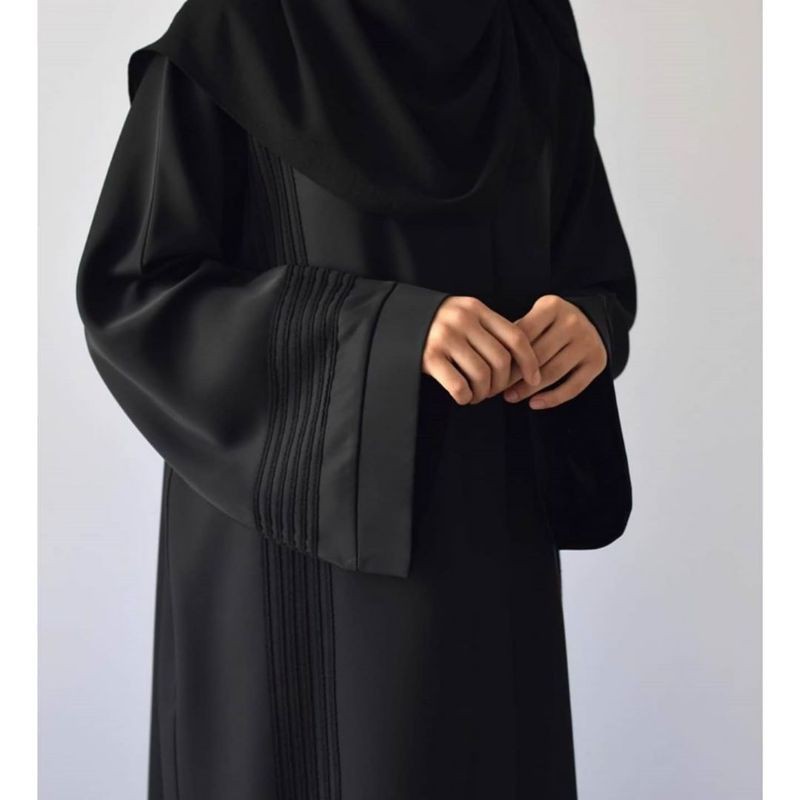ABAYA FATIMAH LIST HITAM POLOS EXCLUSIVE DUBAI ARAB TURKEY KEKINIAN list PREMIUM