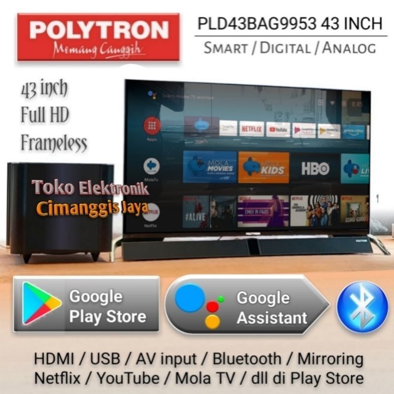 Smart tv led Polytron 43 inch Cinemax Soundbar android PLD43BAG9953