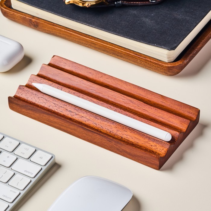 

Skandif Walnut Zig Zag Tray Premium Teak Wood Desk Organizer Kayu Jati