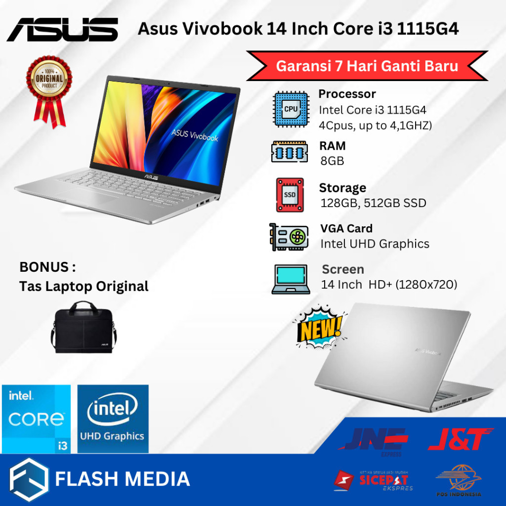 Laptop Baru ASUS Vivobook 14 X1400E Intel Core i3 1115G4 4.1 Ghz RAM 8GB SSD 512GB