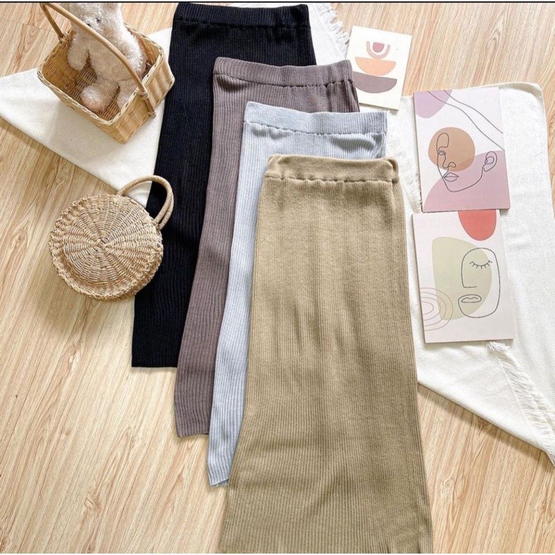 Rok Panjang Wanita Kekinian Outfit Casual Fashion Span Rajut Murah Keren Premium