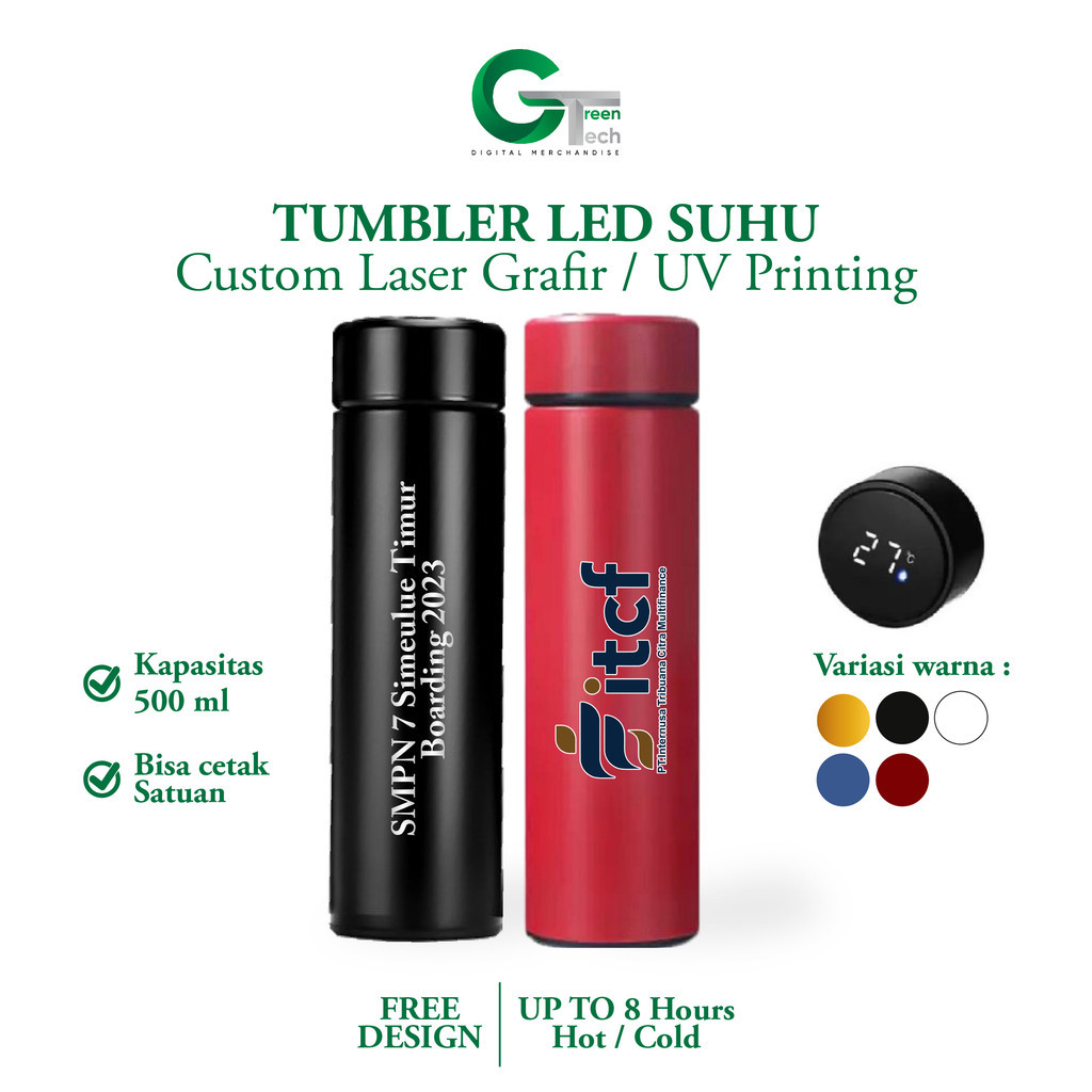 Custom Tumbler LED Custom Tumbler Custom Smart Led Glossy Suhu  Cetak Laser Grafir print warna