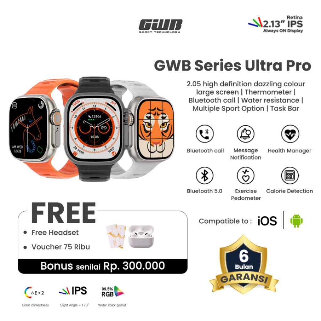 [TERBARU] GWB ULTRA Pro 2.2 inch Display | Mini-Game | GPS Track | NFC Door Access | Menghitung Kalo