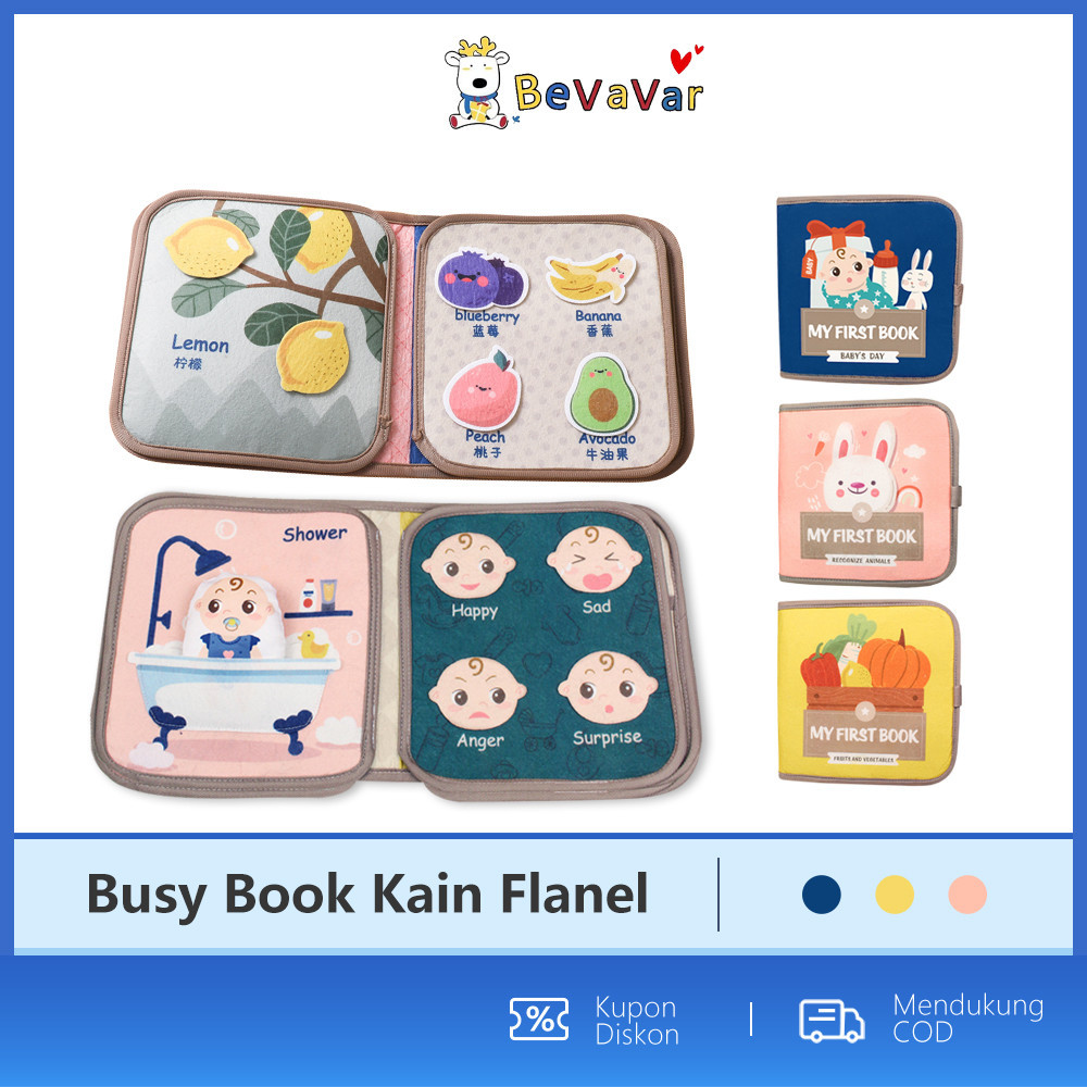 BEVAVAR Busy Board Book Flanel DIY Mainan Edukasi Anak Quiet Book