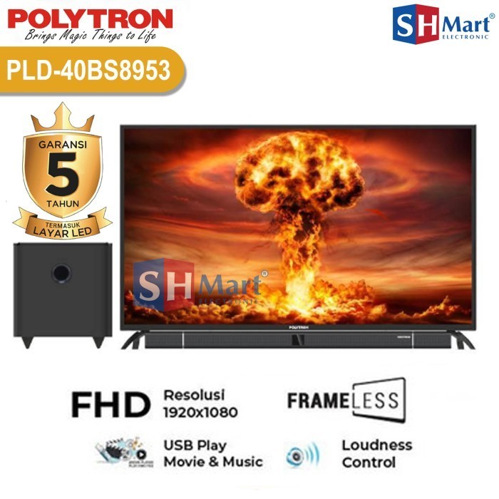 Tv Polytron 40 Inch Cinemax Soundbar DIgital Tv PLD-40BS8953 40BS8953