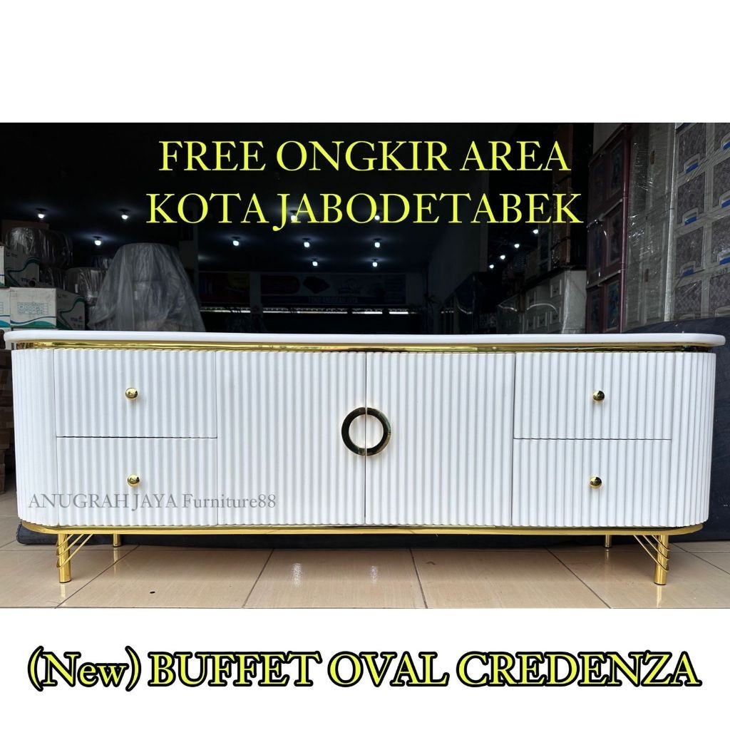 Bufet Tv Oval Credenza Tinggi 60cm / Bufet Serbaguna / Meja Tv / Rak Tv