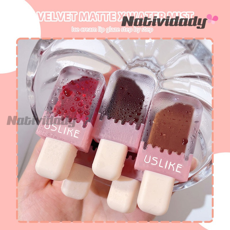 COD❣ USLIKE Lip Cream Bentuk Ice Cream Lucu Liptint Lipstik Tahan Lama Matte Lip Gloss Korean Velvet