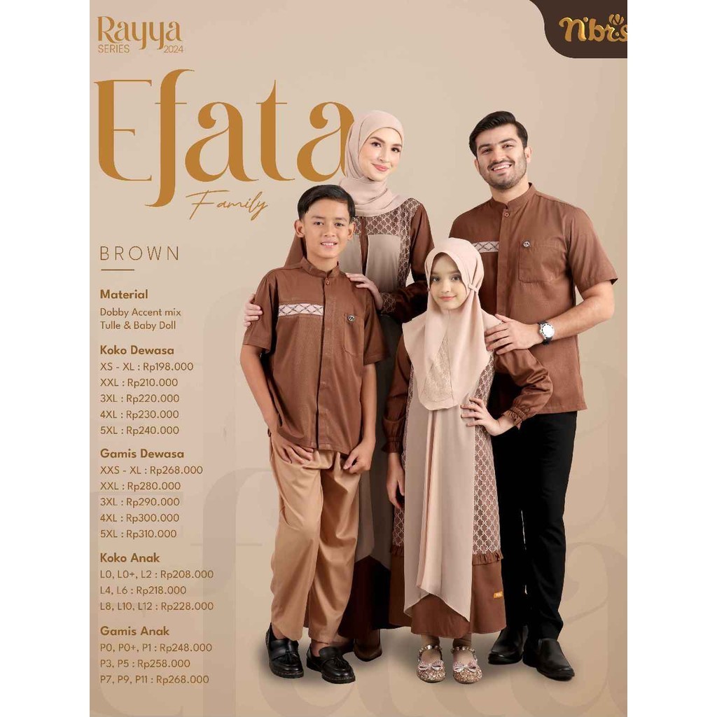 NBRS Sarimbit Keluarga Baju Couple Muslim Keluarga Lebaran 2024 NIbras Rayya Series Efata Brown Gami