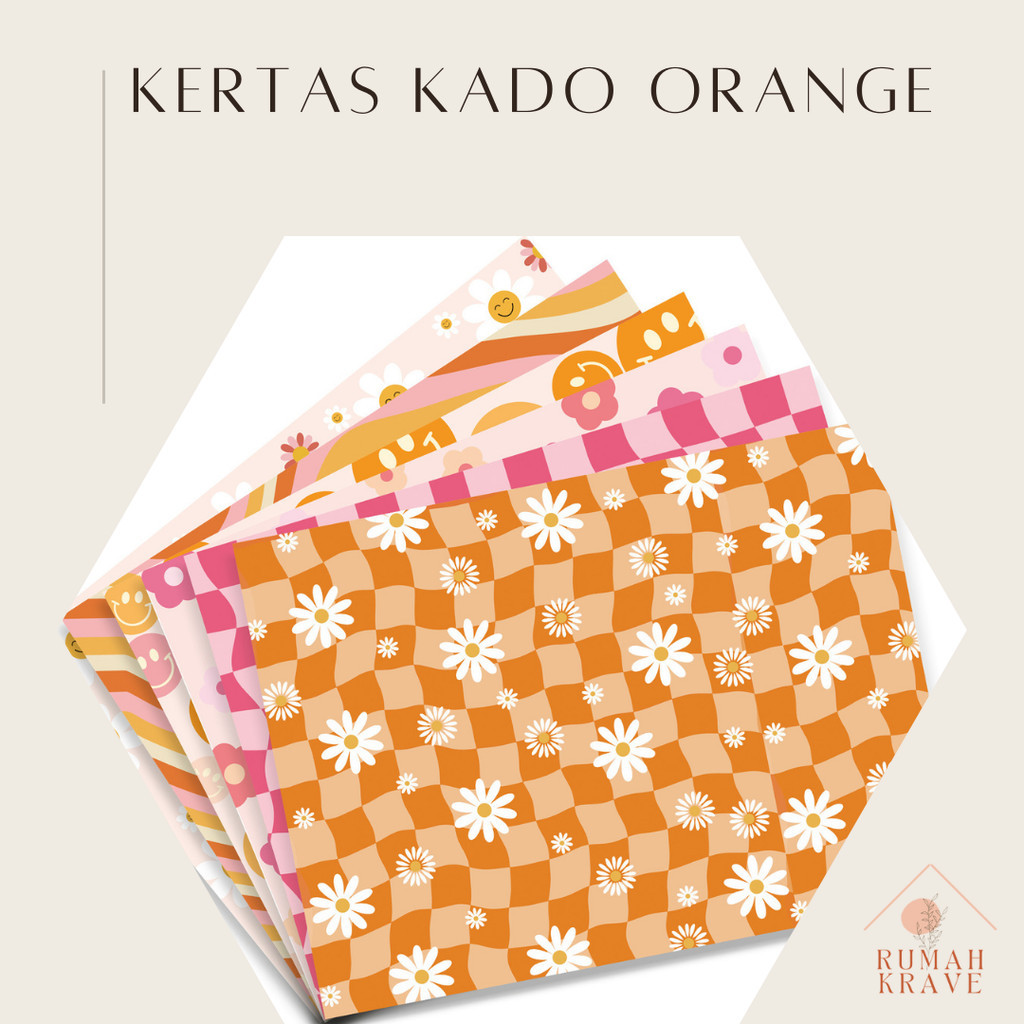

RUMAH KRAVE - Kertas Kado Orange Motif Bunga