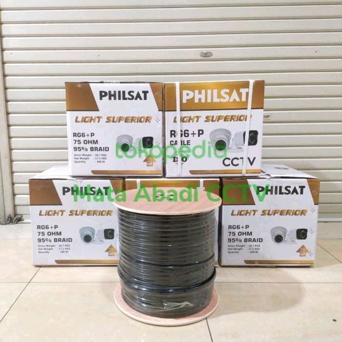 Kabel CCTV RG6 Power 300 meter merk Philsat Hitam