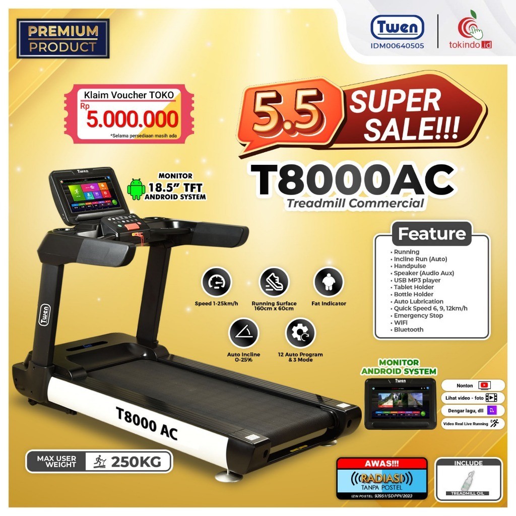 TWEN T8000AC Commercial Treadmill Komersial Treadmil Treadmill Elektrik Treadmill Listrik