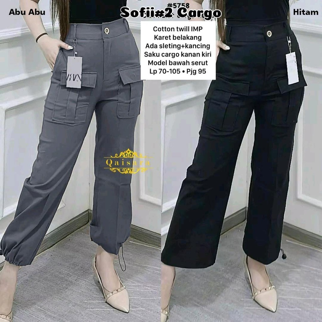 Sofii Pant Celana Kulot Serut Jogger Polos Kancing Depan Stretch
