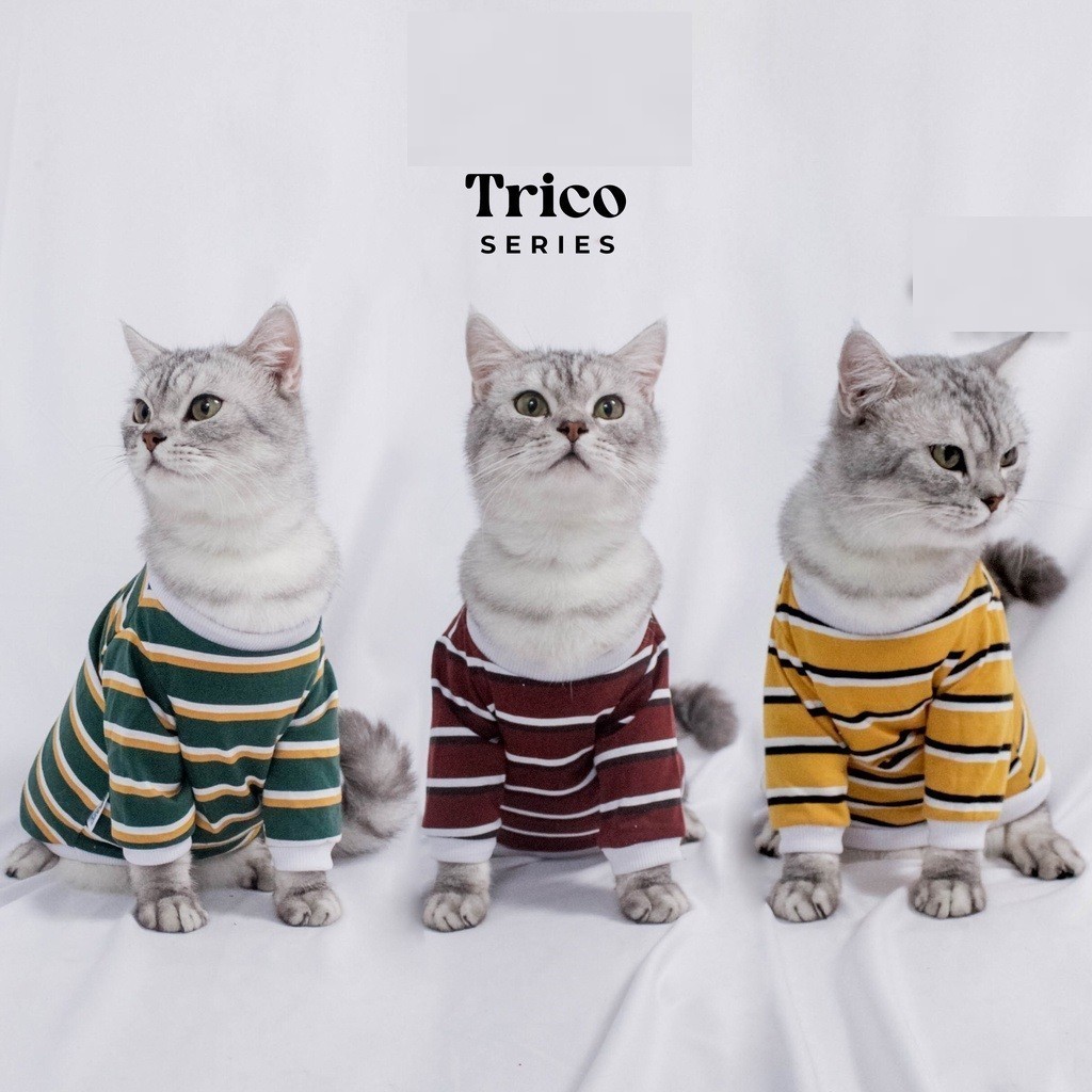 Baju Kucing Anjing Motif Garis 2 Warna Lucu Murah - Tee Trico Series