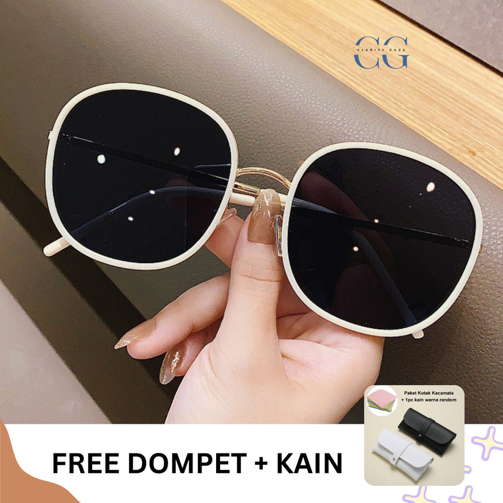 FREE Dompet + Kain❤️ Kacamata Hitam Fashion Wanita Frame Kotak Oversize Anti UV bulat telur Besar