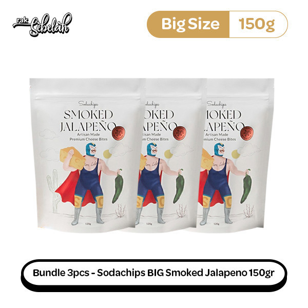 

Bundle 3pcs Sodachips BIG Smoked Jalapeno Cheese Bites snack 150gr - Low Calorie Snack Keju | Healthy | No MSG | No Preservatives | Gluten Free | Vegan | Rak Sebelah