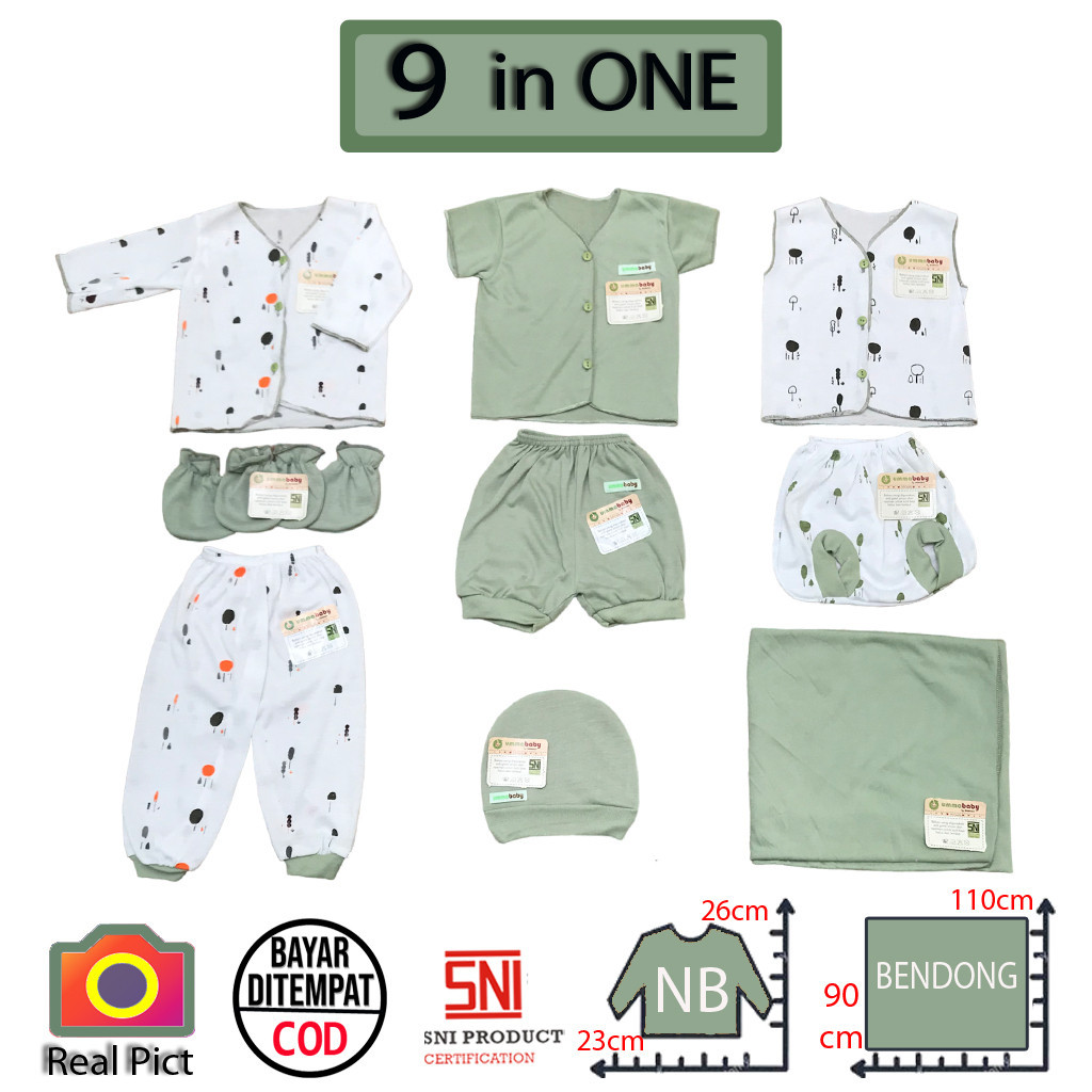 9 in1  Baju Bayi Set Kado Pakaian Bayi Baru Lahir MURAH lengkap Topi Bedong Sarung Tangan dan Sarung