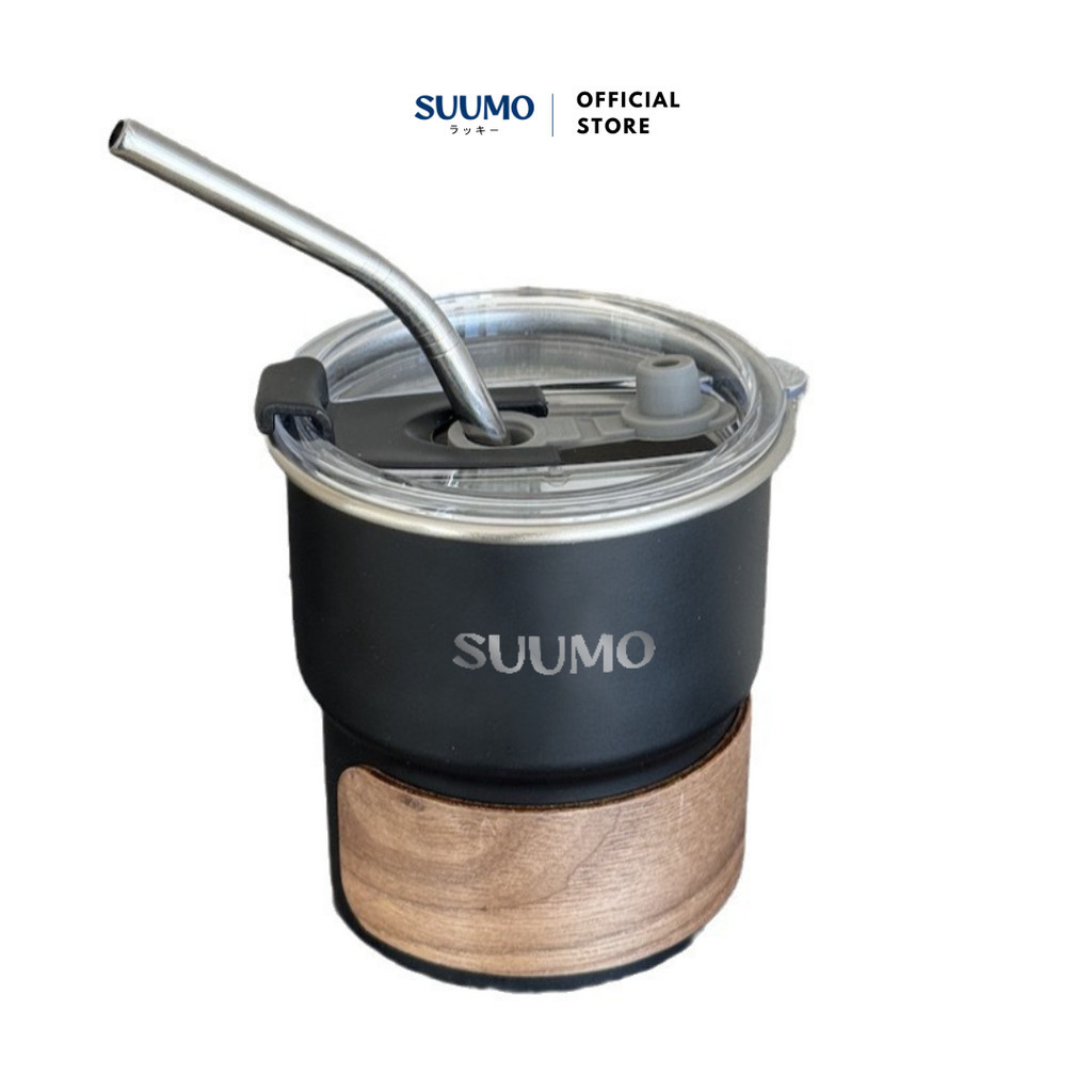 Suumo Gelas SUS 304 Cangkir Kopi Camping Set Tutup dan Sedotan 280ml