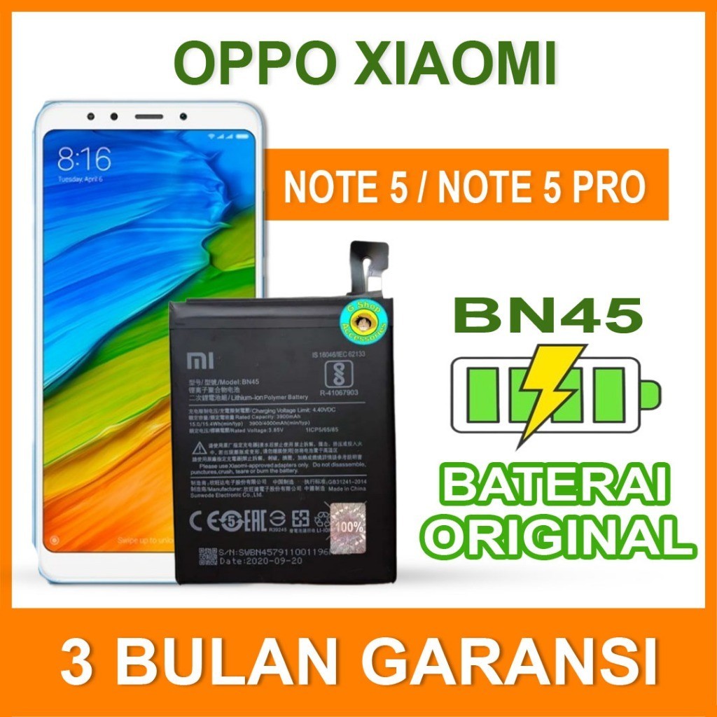BATERAI BATRE XIAOMI REDMI NOTE 5 / NOTE 5 PRO BN45 ORIGINAL