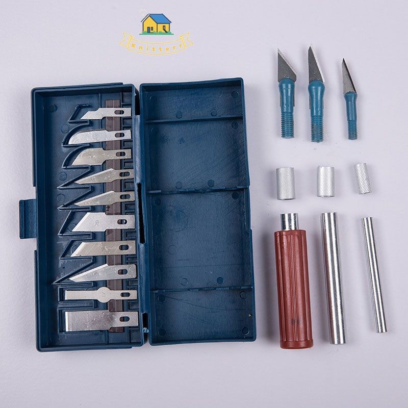 

13 in 1 Set Pisau Alat Ukir Seni Dengan 3 Handle Pisau Knitterr