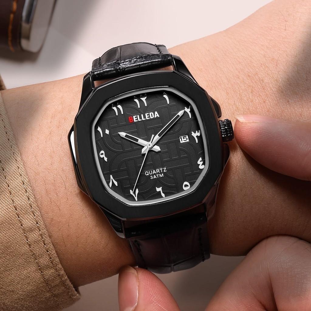 Jam Tangan Pria Wanita Belleda 9484-2 Quartz Tanggal Strap Leather Arbick Anti Air 3 Atm Watches