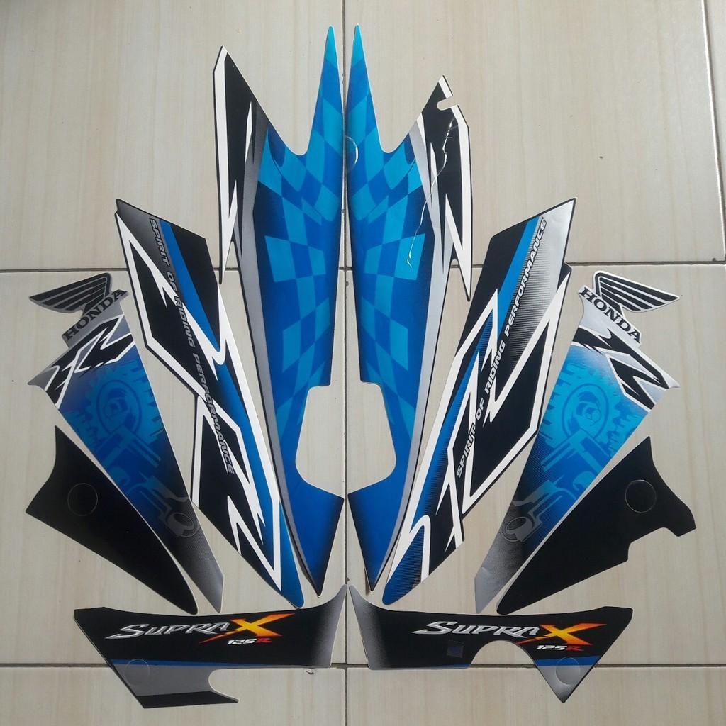 sticker striping motor Supra X 125R 2008 Hitam Biru