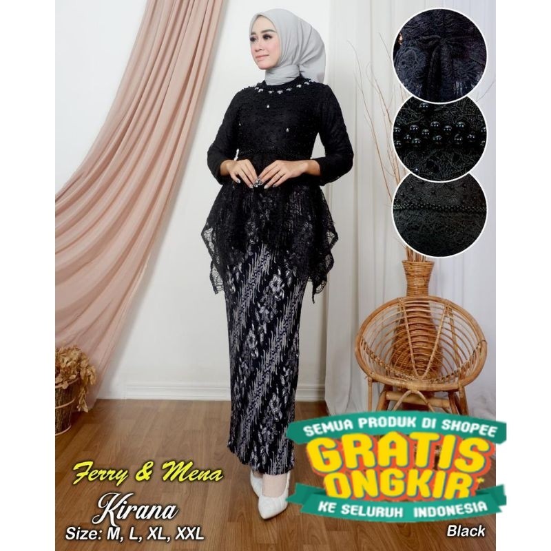 SETELAN KEBAYA KIRANA BROKAT PAYET + ROK PLISKET BATIK PANJANG DEWASA / BAJU KEBAYA WANITA MUSLIM MO
