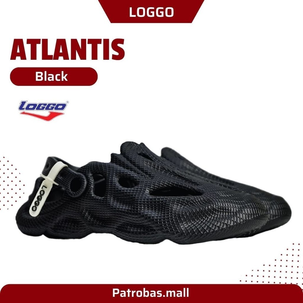Loggo Sandal Clogs Atlantis Black Sendal Phylon Slide Slop Pria Hitam Original