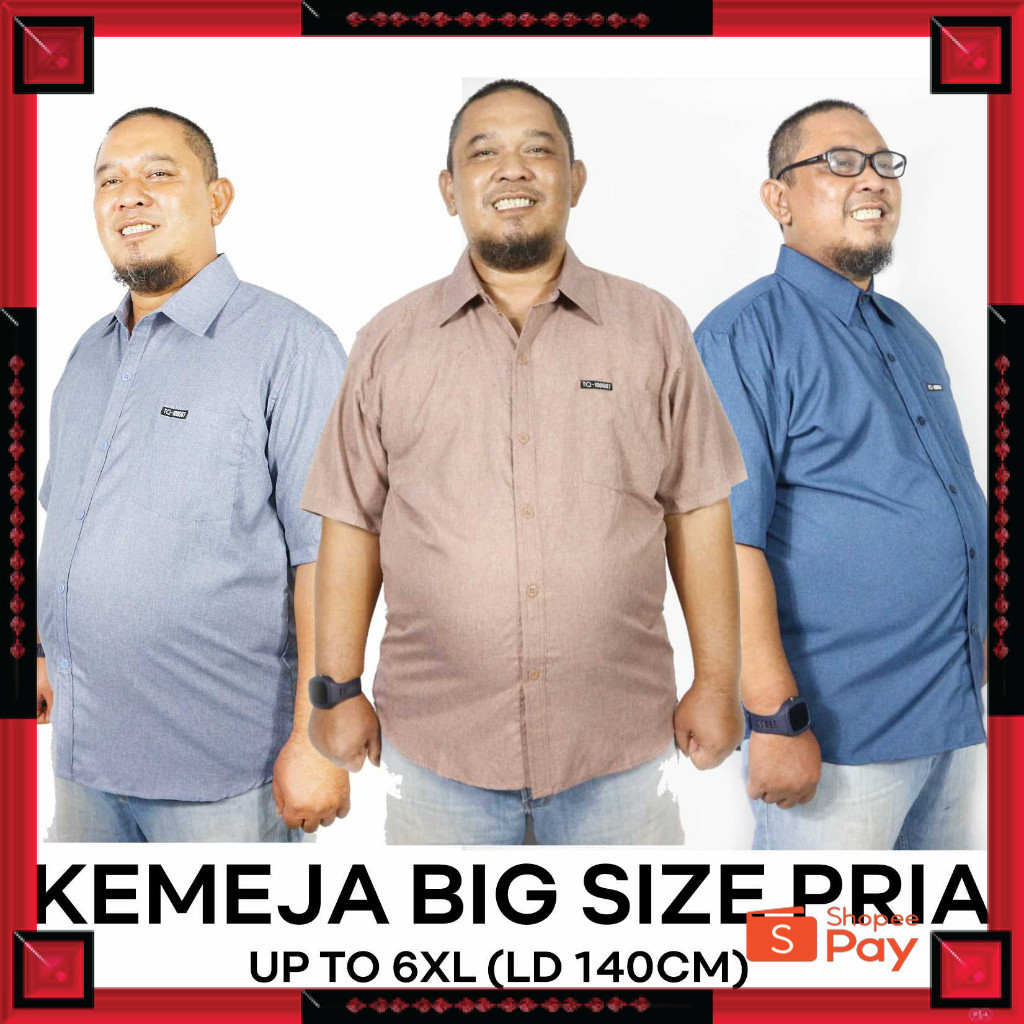 KAIN ADEM LEMBUT HALUS TEBAL / Kemeja Polos Pria Jumbo Lengan Pendek Hitam Putih 4XL 6XL  LD 130 140