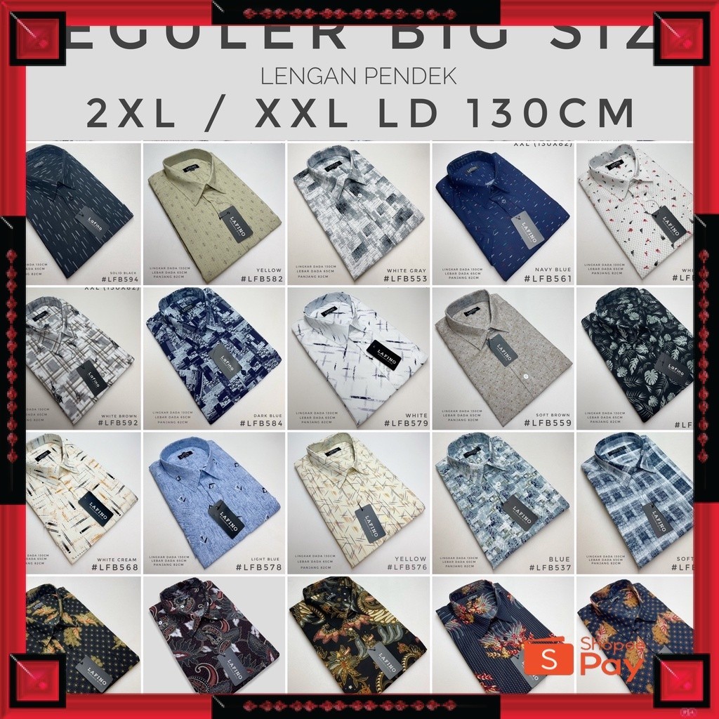 [PREMIUM ORIGINAL] LAFINO (XXL) -2XL- HEM / KEMEJA JUMBO BIG SIZE PENDEK MOTIF / CORAK BATIK XXXL/XX