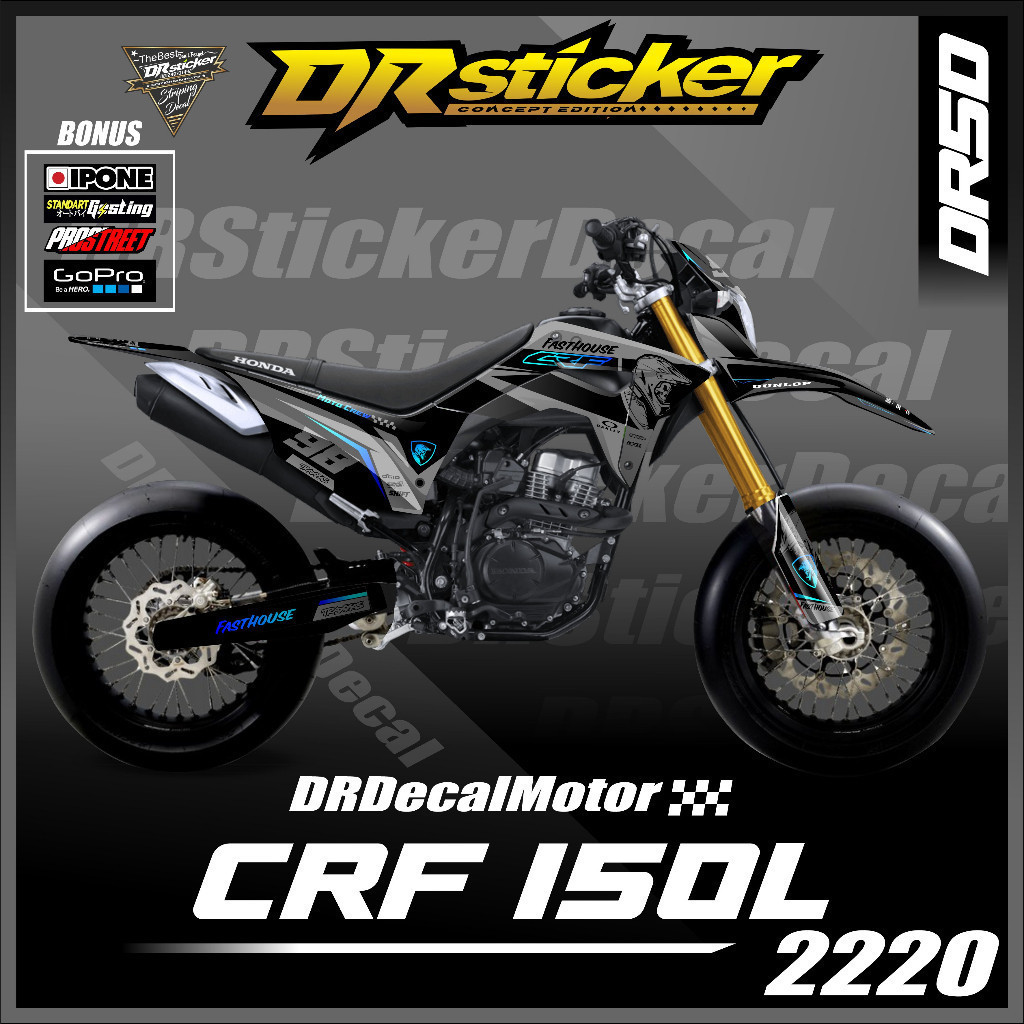 DECAL CRF HITAM KOMBINASI WARNA BIRU CYAN CUSTOM