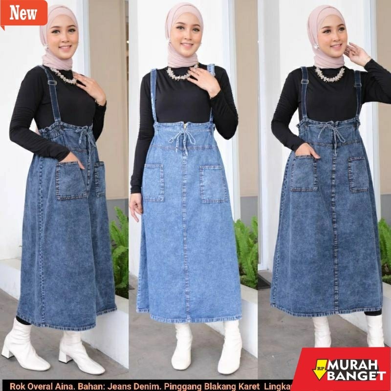 Jumpsuit Wanita Kekinian Rok overall aina. Overall rok jeans wanita.