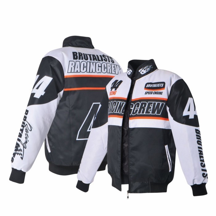 DISKON- Jaket Nascar Vintage Racing Jacket Motif RACINGCREW Brutalists - Hitam Putih, L