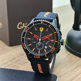 Jam Tangan Ferrari Pria Tag Huer Tali Rubber Chrono Aktif Free Box & Baterai Cadangan ( Bisa COD ) 5