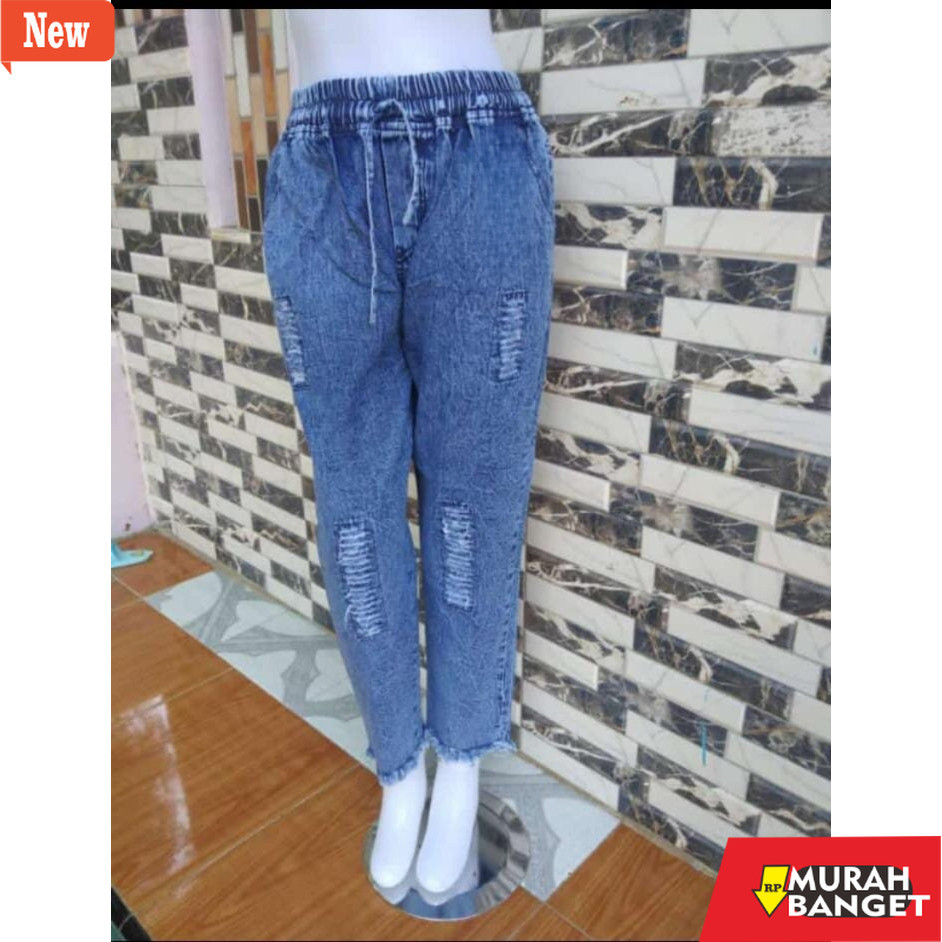 Denim Panjang Wanita CELANA JEANS BOYFRIENDS SOBEK-SOBEK RAWIS JUMBO TIDAK TEMBUS TERBARU