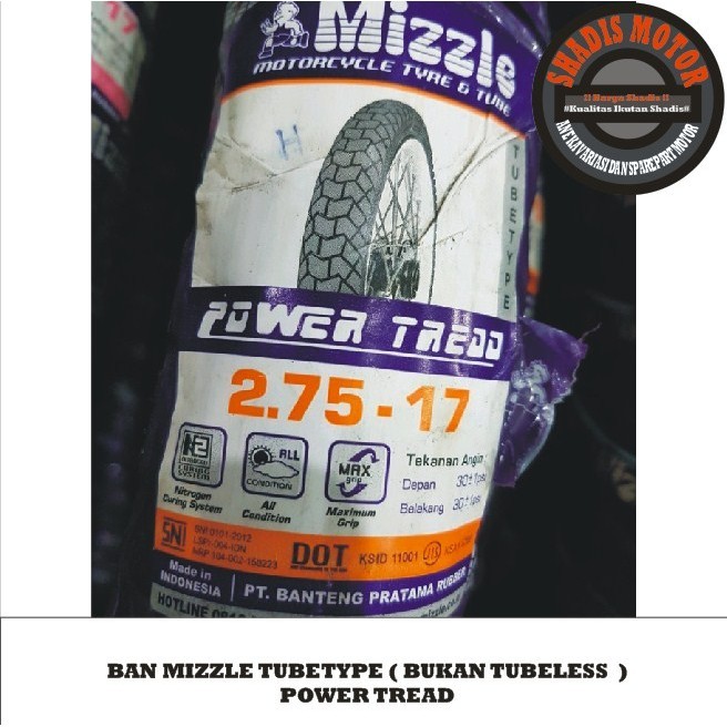 Ban Motor Merk Mizzle Biasa Tipe Power Tread Ukuran 275 Ring 17 Ban Motor Tubetype