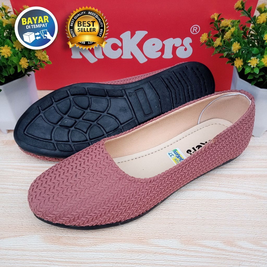 FlatShoes Kickers Wanita Rajut RJ01 Hitam Size 37-40 Sepatu Sandal Wanita Terlaris Original