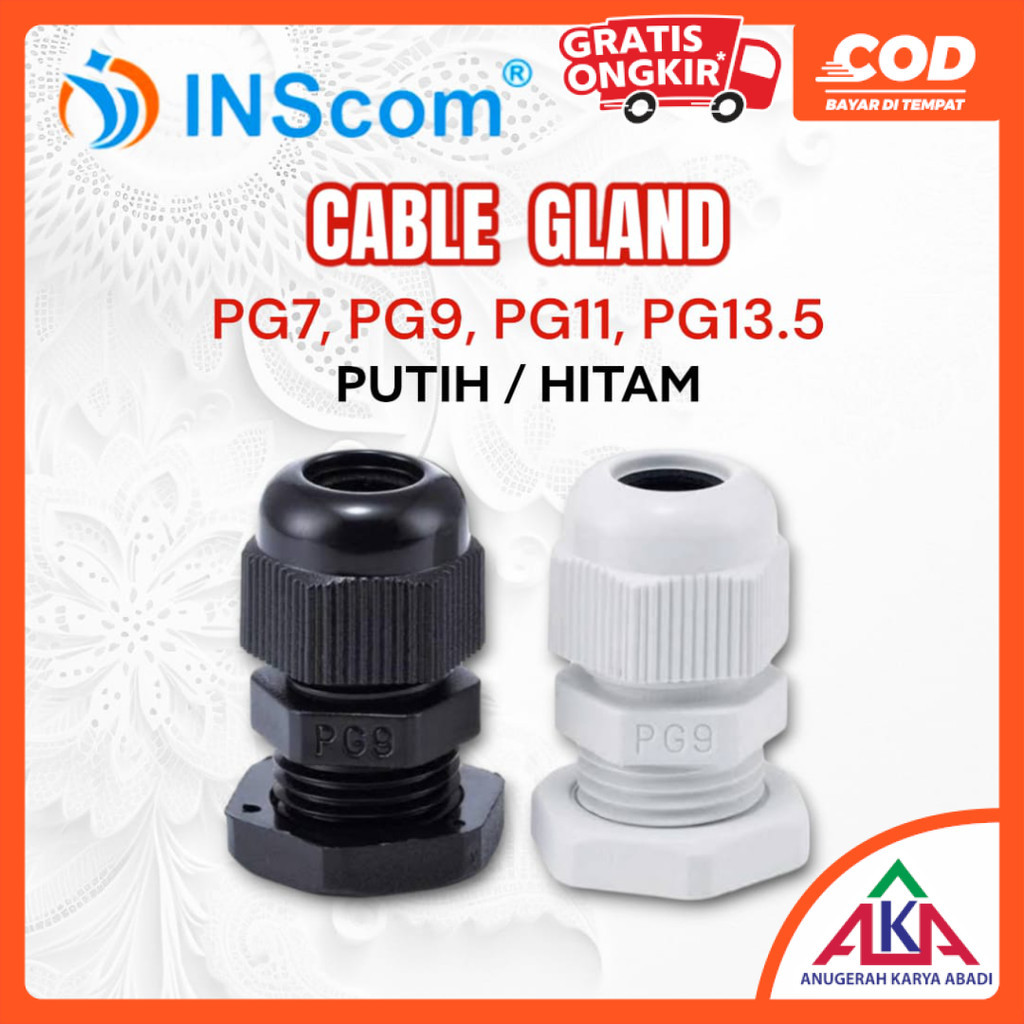 INSCOM Kabel / Cable Gland PG7 / PG9 / PG11 / PG13.5 Kabel Panel Box Waterproof Nylon Putih / Hitam